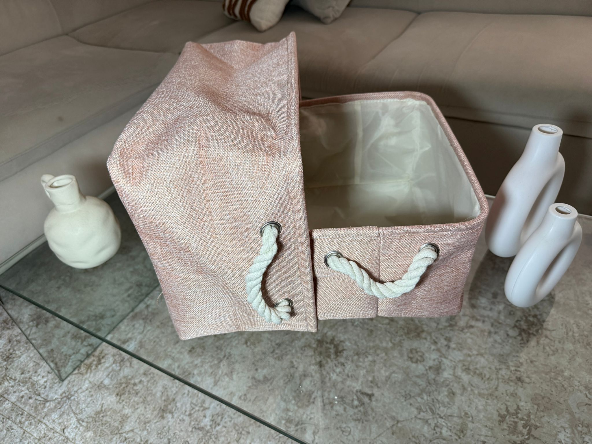 Panier de rangement pliable rose pour placard et étagère